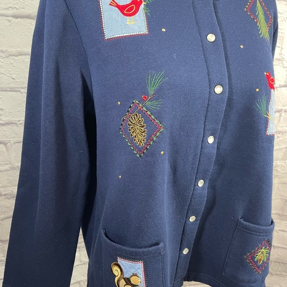Kim Rogers Christmas Holiday Sweatshirt Cardigan Size Petite Large - Picture 2 of 8